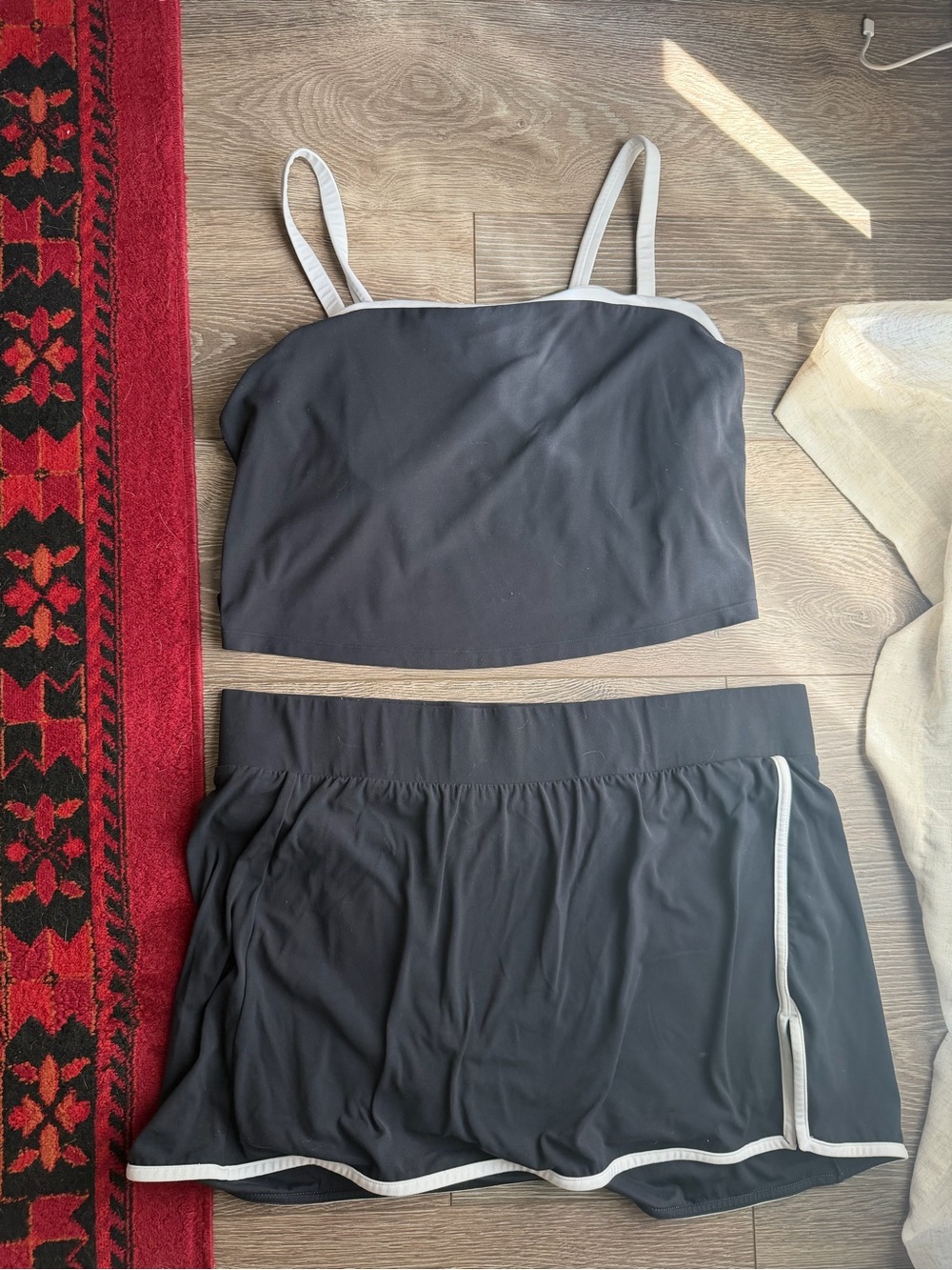 all in motion Black Two-Piece Active Top & Skort with White Trim